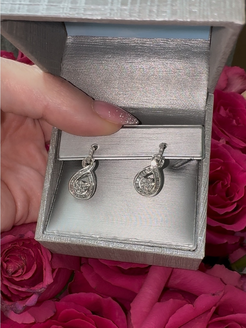 NEW IN BOX Diamond Cluster Drop Earrings